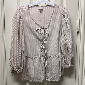A New Day  Beige Blouse with Bow Detail size large